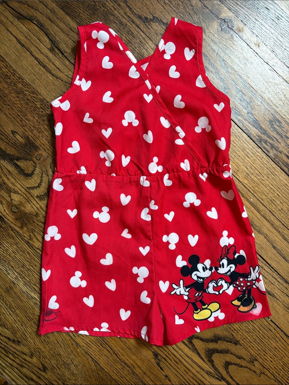 Disney Red Minnie & Mickey Heart-Print Girls Romper 2T